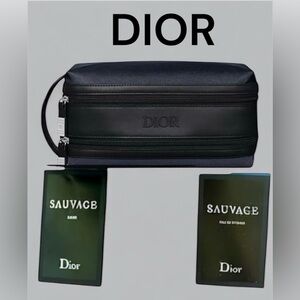 DIOR MEN'S BLUE & BLACK DOUBLE ZIP COSMETIC TROUSSE POUCH TOILETRY
BAG